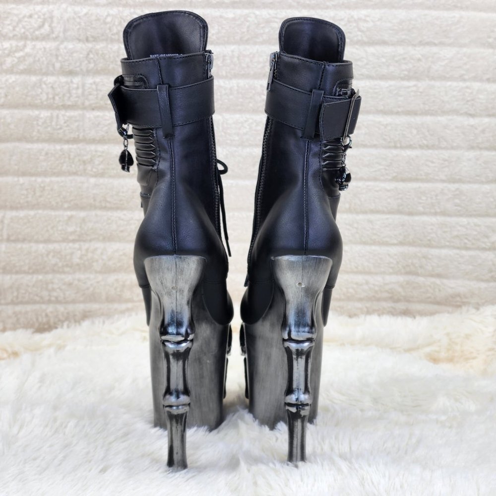Skull & Bones 8" Heel 4" Platform Ankle Boots W Vortex Static Lighted Eyes - Picture 8 of 11